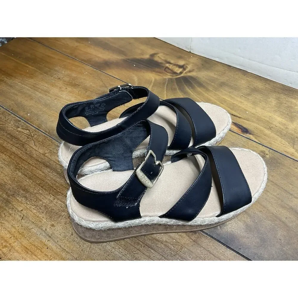 Dr. Scholl's Womens Ellie Espadrille Wedge Sandal Black 7M